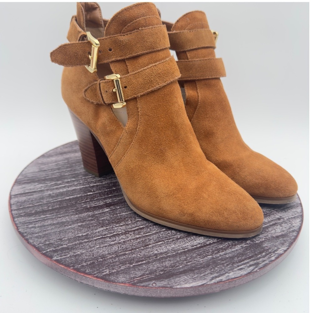 Michael Kors Boots Womens 8.5 Walden Ankle Suede Leather Block Heel Acorn Buckle